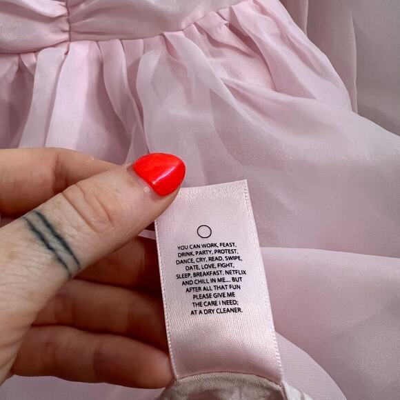 Selkie Ballerina Pink Long Sleeve Tiered Chiffon Puff Mini Moonlight Dress - Picture 10 of 10